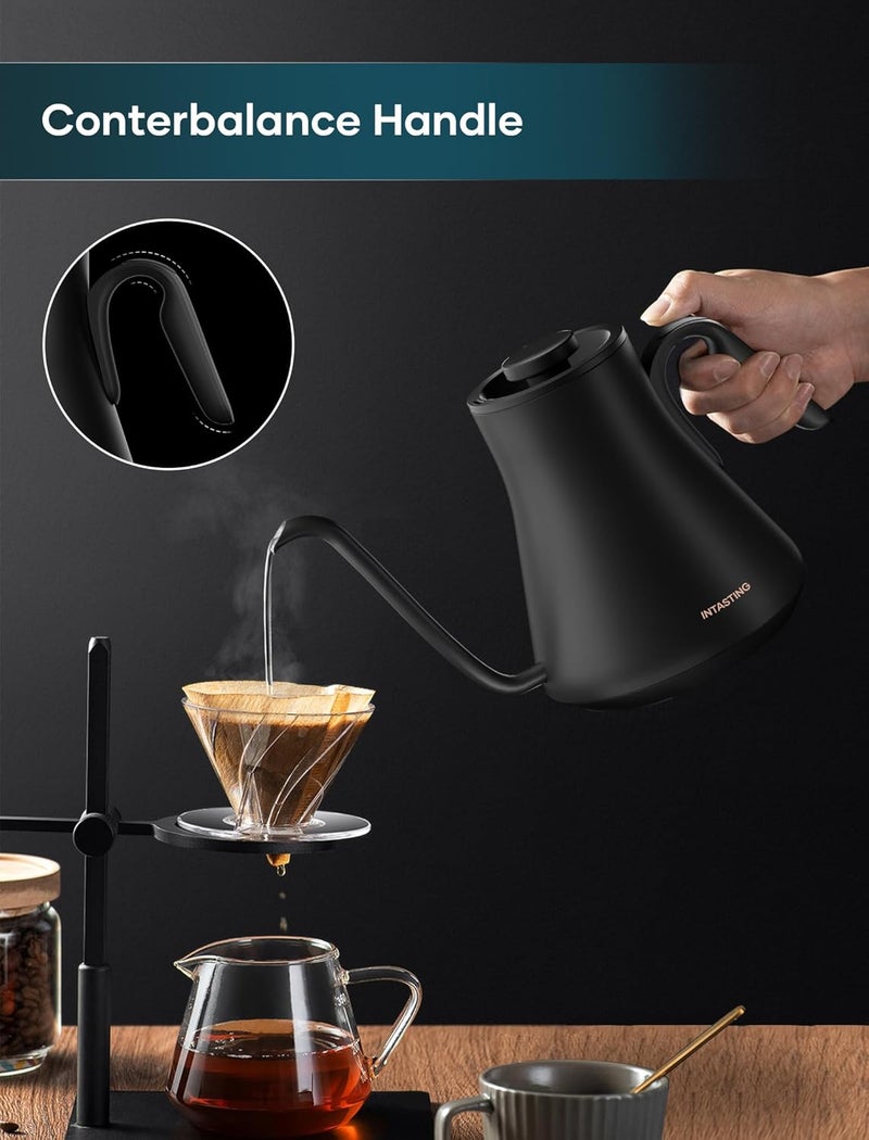 intasting Electric Kettle, Gooseneck Electric Kettle, ±1℉ Precise Temperature Control, Stainless Steel Interior, Quick Heating for Pour Over Coffee, Tea & Boiling Water, 0.9L (Black) - Image 2